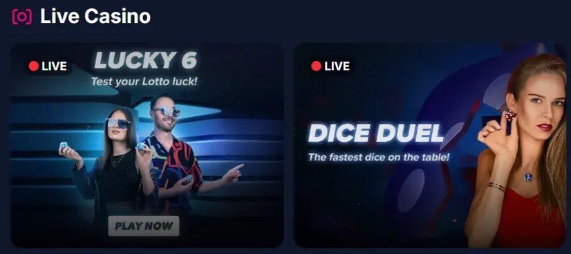 Casino en vivo de Lukkly: Lucky 6 y Dice Duel